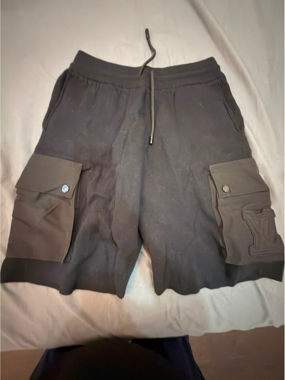 Black Cargo Shorts with Drawstring Waist and Side Pockets